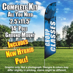 Group Classes Women Fitness (Blue/White)  Windless Advertising Feather Flag Kit  (Flag, Pole, & Ground Spike) 14 Feet Outdoor Flags