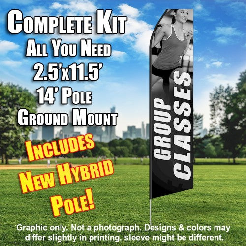 Group Classes Women Fitness (Gray/White)  Windless Advertising Feather Flag Kit  (Flag, Pole, & Ground Spike) 14 Feet Outdoor Flags