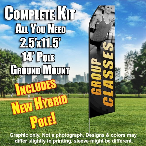 Group Classes Women Fitness (Gray/Yellow)  Windless Advertising Feather Flag Kit  (Flag, Pole, & Ground Spike) 14 Feet Outdoor Flags