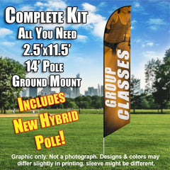 Group Classes Women Fitness (Orange/White)  Windless Advertising Feather Flag Kit  (Flag, Pole, & Ground Spike) 14 Feet Outdoor Flags