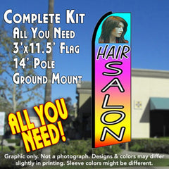 Hair Salon (Multi-Colored)  Windless Advertising Feather Flag Kit  (Flag, Pole, & Ground Spike) 14 Feet Outdoor Flags