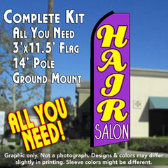 Hair Salon (Purple)  Windless Advertising Feather Flag Kit  (Flag, Pole, & Ground Spike) 14 Feet Outdoor Flags