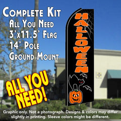 Halloween (Cat)  Windless Advertising Feather Flag Kit  (Flag, Pole, & Ground Spike) 14 Feet Outdoor Flags