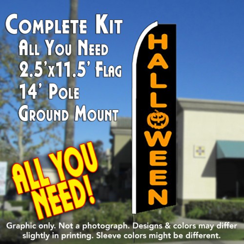 Halloween  Windless Advertising Feather Flag Kit  (Flag, Pole, & Ground Spike) 14 Feet Outdoor Flags