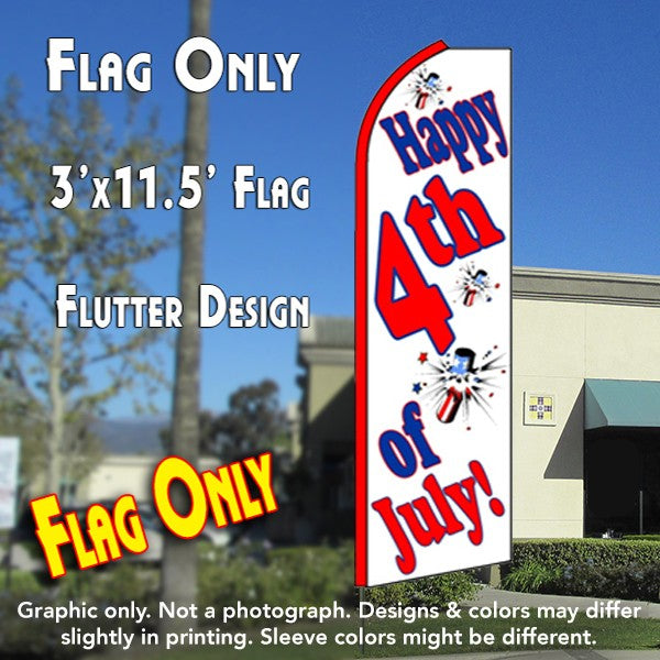 Happy 4Th Of July (White)   Windless Advertising Feather Flag Only