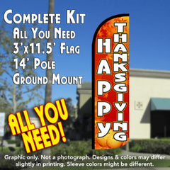 Happy Thanksgiving  Windless Advertising Feather Flag Kit  (Flag, Pole, & Ground Spike) 14 Feet Outdoor Flags