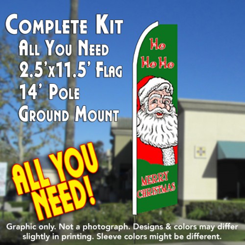 Ho Ho Ho Merry Christmas  Windless Advertising Feather Flag Kit  (Flag, Pole, & Ground Spike) 14 Feet Outdoor Flags
