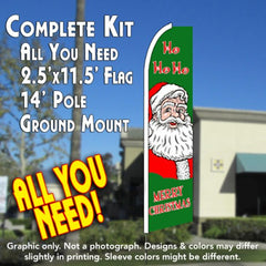 Ho Ho Ho Merry Christmas  Windless Advertising Feather Flag Kit  (Flag, Pole, & Ground Spike) 14 Feet Outdoor Flags