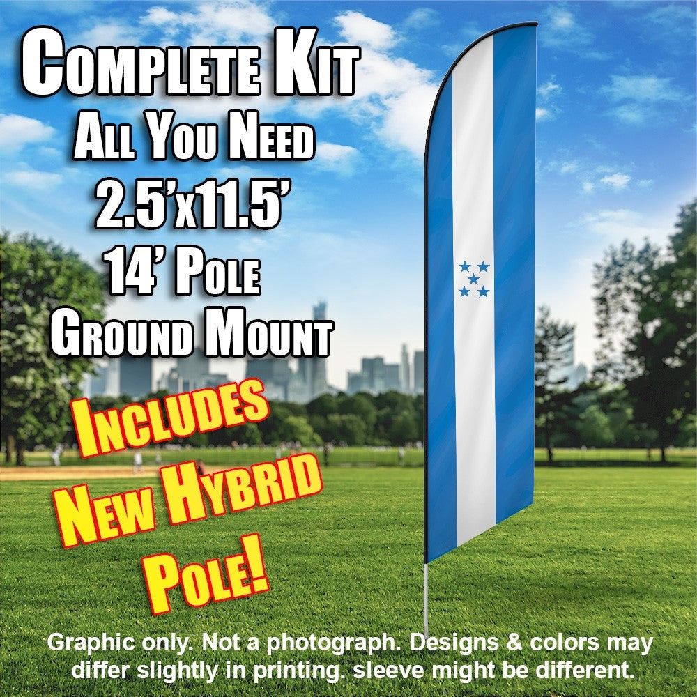 Honduras (Blue)  Windless Advertising Feather Flag Kit  (Flag, Pole, & Ground Spike) 14 Feet Outdoor Flags