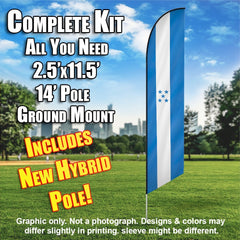 Honduras (Blue)  Windless Advertising Feather Flag Kit  (Flag, Pole, & Ground Spike) 14 Feet Outdoor Flags