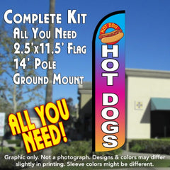 Hot Dogs Multicolor  Windless Advertising Feather Flag Kit  (Flag, Pole, & Ground Spike) 14 Feet Outdoor Flags