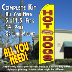 Hot Dogs (Yellow)  Windless Advertising Feather Flag Kit  (Flag, Pole, & Ground Spike) 14 Feet Outdoor Flags