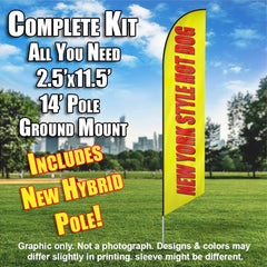 New York Style Hot Dogs Windless (Yellow/Red) Windless Advertising Feather Flag Kit  (Flag, Pole, & Ground Spike) 14 Feet Outdoor Flags