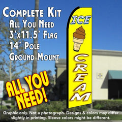 Ice Cream (Yellow/White)  Windless Advertising Feather Flag Kit  (Flag, Pole, & Ground Spike) 14 Feet Outdoor Flags