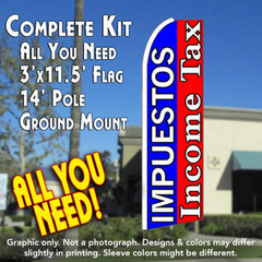 Impuestos/Income Tax (Blue/Red)  Windless Advertising Feather Flag Kit  (Flag, Pole, & Ground Spike) 14 Feet Outdoor Flags
