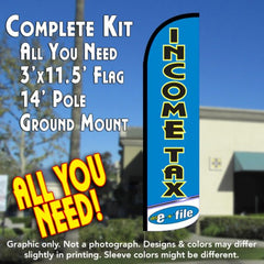 Income Tax E-File (Light Blue/White)  Windless Advertising Feather Flag Kit  (Flag, Pole, & Ground Spike) 14 Feet Outdoor Flags
