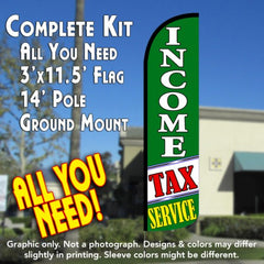 Income Tax Service (Green/White)  Windless Advertising Feather Flag Kit  (Flag, Pole, & Ground Spike) 14 Feet Outdoor Flags