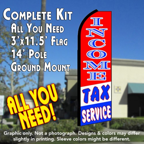 Income Tax Service (Rwb)  Windless Advertising Feather Flag Kit  (Flag, Pole, & Ground Spike) 14 Feet Outdoor Flags