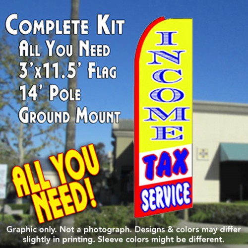 Income Tax Service (Yellow/Red)  Windless Advertising Feather Flag Kit  (Flag, Pole, & Ground Spike) 14 Feet Outdoor Flags