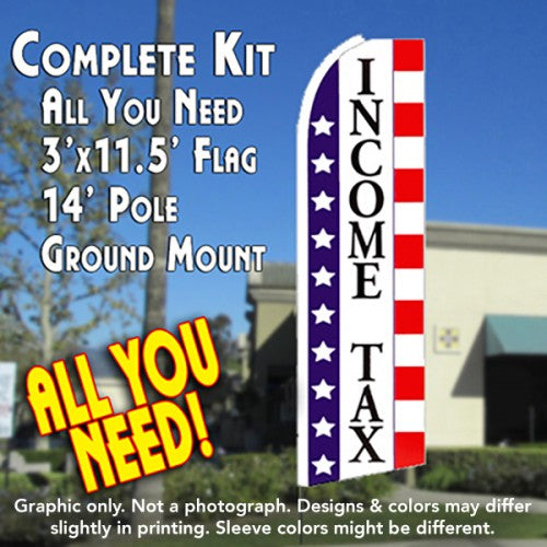 Income Tax (Stars & Stripes)   Windless Advertising Feather Flag Kit  (Flag, Pole, & Ground Spike) 14 Feet Outdoor Flags