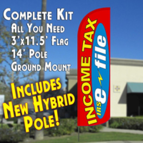 Income Tax E-File (Red/Yellow)  Windless Advertising Feather Flag Kit  (Flag, Pole, & Ground Spike) 14 Feet Outdoor Flags