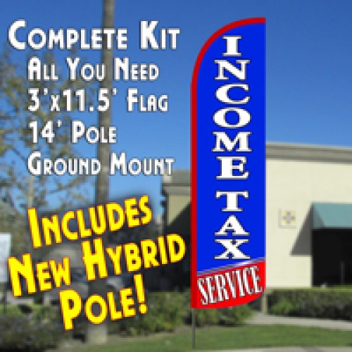 Income Tax Service (Blue/Red)  Windless Advertising Feather Flag Kit  (Flag, Pole, & Ground Spike) 14 Feet Outdoor Flags