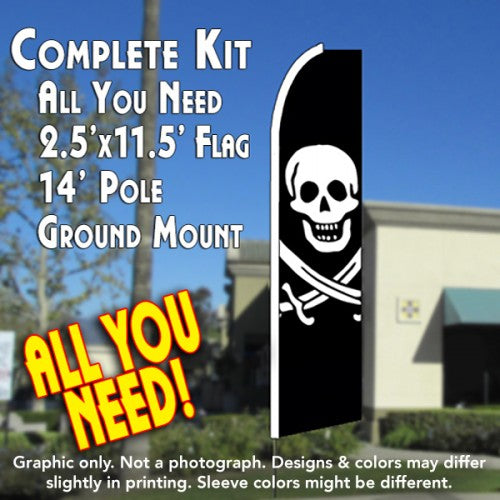 Jack Rackham (Swords) Pirate  Windless Advertising Feather Flag Kit  (Flag, Pole, & Ground Spike) 14 Feet Outdoor Flags
