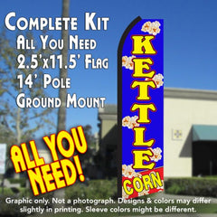 Kettle Corn (Blue/Yellow)  Windless Advertising Feather Flag Kit  (Flag, Pole, & Ground Spike) 14 Feet Outdoor Flags