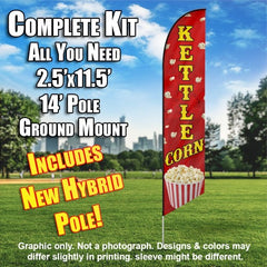 Kettle Corn (Red)  Windless Advertising Feather Flag Kit  (Flag, Pole, & Ground Spike) 14 Feet Outdoor Flags