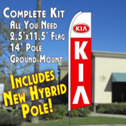 Kia  Windless Advertising Feather Flag Kit  (Flag, Pole, & Ground Spike) 14 Feet Outdoor Flags