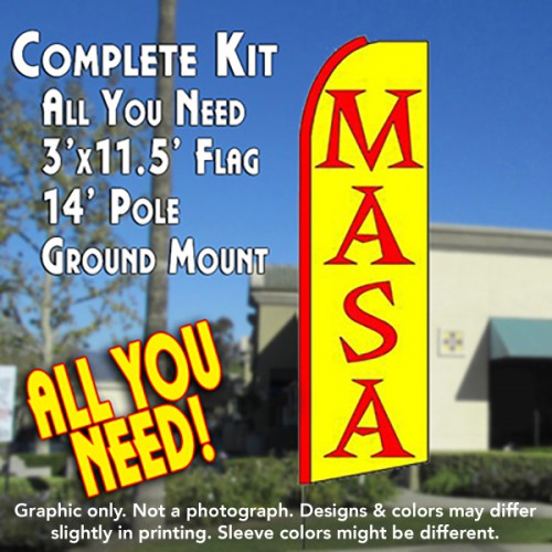 Masa (Yellow)  Windless Advertising Feather Flag Kit  (Flag, Pole, & Ground Spike) 14 Feet Outdoor Flags