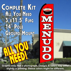 Menudo (Red)  Windless Advertising Feather Flag Kit  (Flag, Pole, & Ground Spike) 14 Feet Outdoor Flags