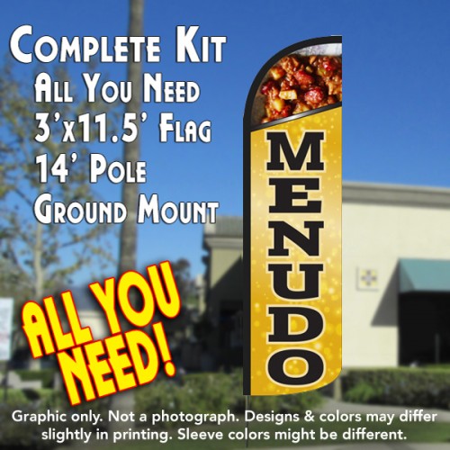 Menudo  Windless Advertising Feather Flag Kit  (Flag, Pole, & Ground Spike) 14 Feet Outdoor Flags
