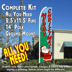 Merry Christmas (Santa)  Windless Advertising Feather Flag Kit  (Flag, Pole, & Ground Spike) 14 Feet Outdoor Flags