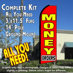 Money Orders (Red)  Windless Advertising Feather Flag Kit  (Flag, Pole, & Ground Spike) 14 Feet Outdoor Flags