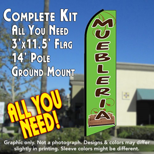 Muebleria (Green)  Windless Advertising Feather Flag Kit  (Flag, Pole, & Ground Spike) 14 Feet Outdoor Flags