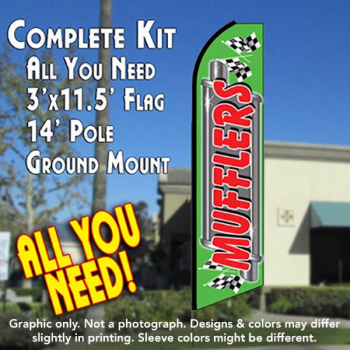Mufflers (Green/Red)  Windless Advertising Feather Flag Kit  (Flag, Pole, & Ground Spike) 14 Feet Outdoor Flags