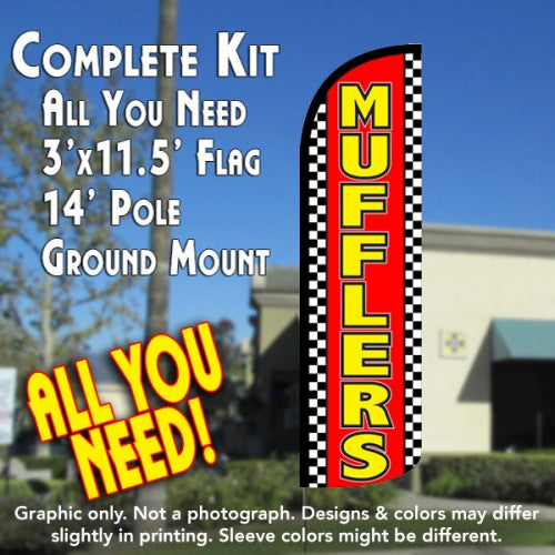 Mufflers (Checkered)  Windless Advertising Feather Flag Kit  (Flag, Pole, & Ground Spike) 14 Feet Outdoor Flags