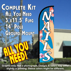 Nails (Blue)  Windless Advertising Feather Flag Kit  (Flag, Pole, & Ground Spike) 14 Feet Outdoor Flags