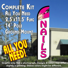 Nails (Pink/White)  Windless Advertising Feather Flag Kit  (Flag, Pole, & Ground Spike) 14 Feet Outdoor Flags