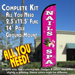 Nails Spa  Windless Advertising Feather Flag Kit  (Flag, Pole, & Ground Spike) 14 Feet Outdoor Flags