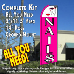 Nails (Pink/White)  Windless Advertising Feather Flag Kit  (Flag, Pole, & Ground Spike) 14 Feet Outdoor Flags