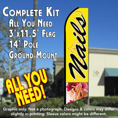 Nails (Yellow)  Windless Advertising Feather Flag Kit  (Flag, Pole, & Ground Spike) 14 Feet Outdoor Flags
