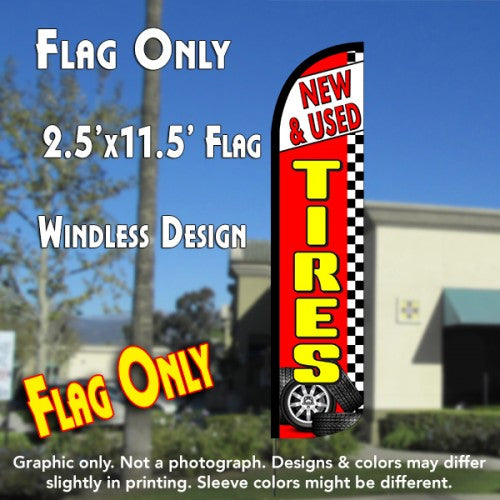 New & Used Tires (Red/Checkered)  Windless Advertising Feather Flag Only