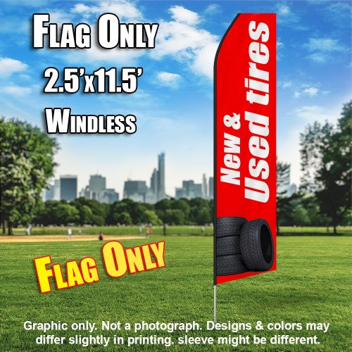 New & Used Tires (Red/White)  Windless Advertising Feather Flag Only