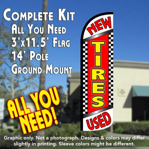 New Used Tires  Windless Advertising Feather Flag Kit  (Flag, Pole, & Ground Spike) 14 Feet Outdoor Flags