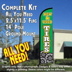 New & Used Tires  Windless Advertising Feather Flag Kit  (Flag, Pole, & Ground Spike) 14 Feet Outdoor Flags