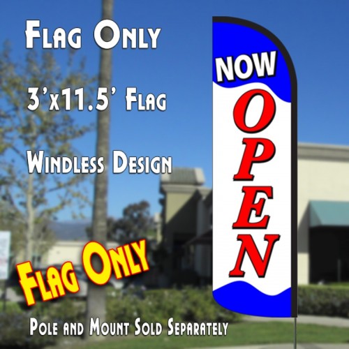 Now Open (Blue/Red/White)  Windless Advertising Feather Flag Only