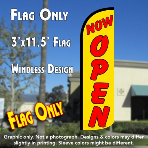 Now Open (Yellow/Red)  Windless Advertising Feather Flag Only