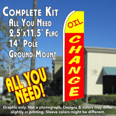 Oil Change 2.5 (Yellow/Red)  Windless Advertising Feather Flag Kit  (Flag, Pole, & Ground Spike) 14 Feet Outdoor Flags
